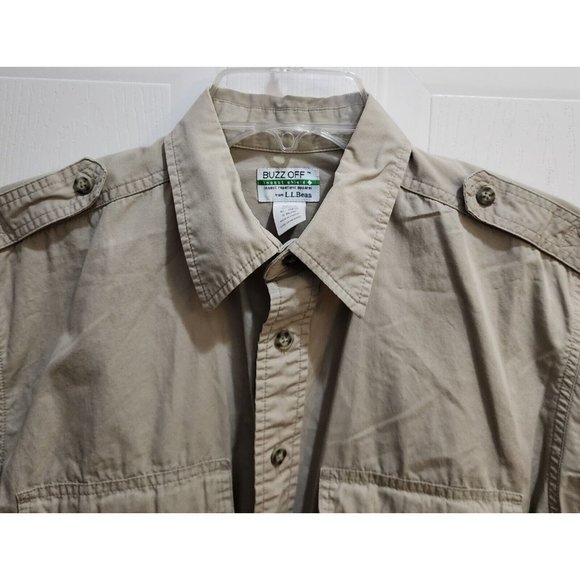 L.L Bean Buzz Off Insect Repellent Tan Short Sleeve Button Up Cotton Size M REG - Picture 2 of 8